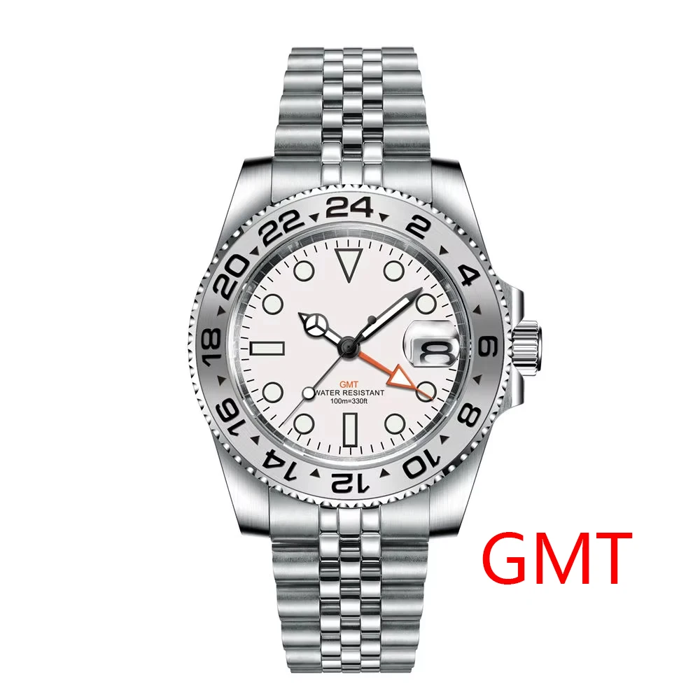Corgeut 40mm 515 GMT Quartz Wristwatch Stainless Steel Waterproof Luxury Men Watches White Sapphire Glass Reloj Hombre