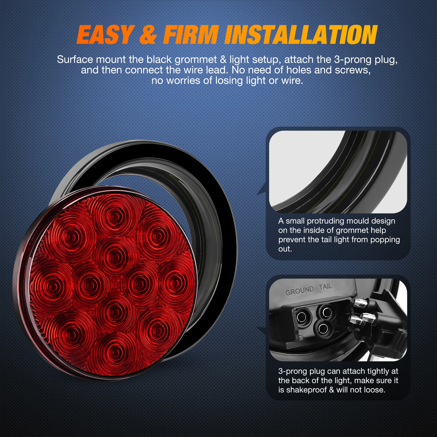 Luces Traseras LED Redondas de 4' para Remolque, Color Rojo, con Conectores de Montaje Superficial, IP67, Luces de Freno, Direccional y Traseras para Camión, Remolque, RV, Jeep, 2 Piezas
