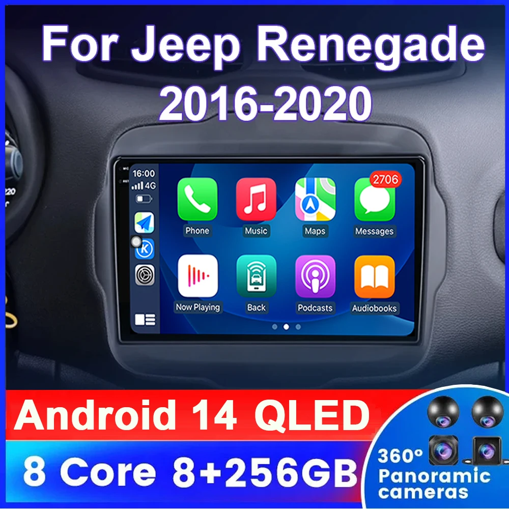 

Автомагнитола на Android 14 для Jeep Renegade 2016-2020 DSP, мультимедийный проигрыватель 2DIN с dvd, gps, 4G