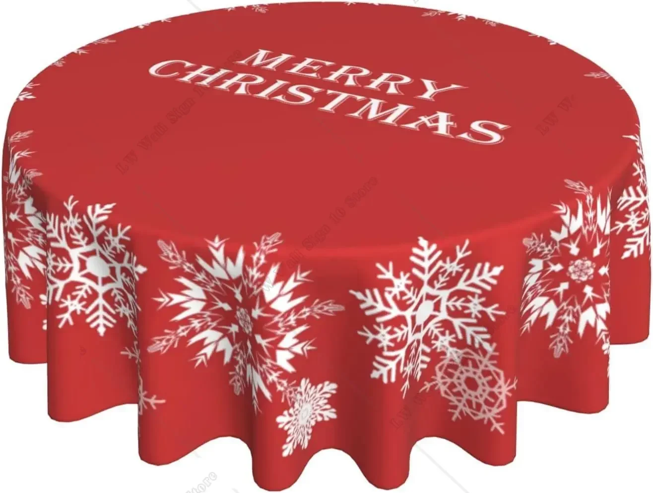 

Red Snowflake Round Tablecloths Merry Christmas Table Cover Washable Polyester for Buffet Table Parties Holiday Dinner 60 Inch