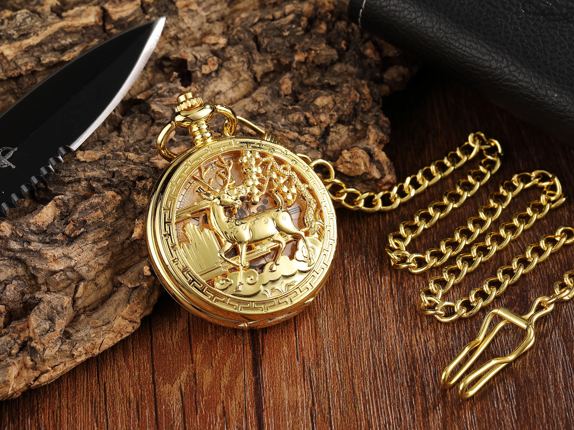 Gold Hand-WInd Mechanical Pocket Watch Vintage Hollow Steampunk Men Watches Roman Numerals Dial Clock With Chain Reloj Hombre