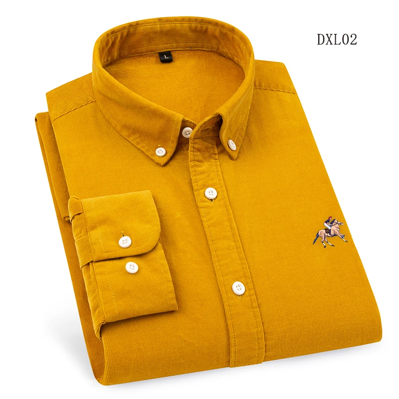 

All Cotton Corduroy Design Long-Sleeve Shirt Versatile Trendy Turn-Down Collar Wrinkle-Resistan Simple Casual Men's Sports Top