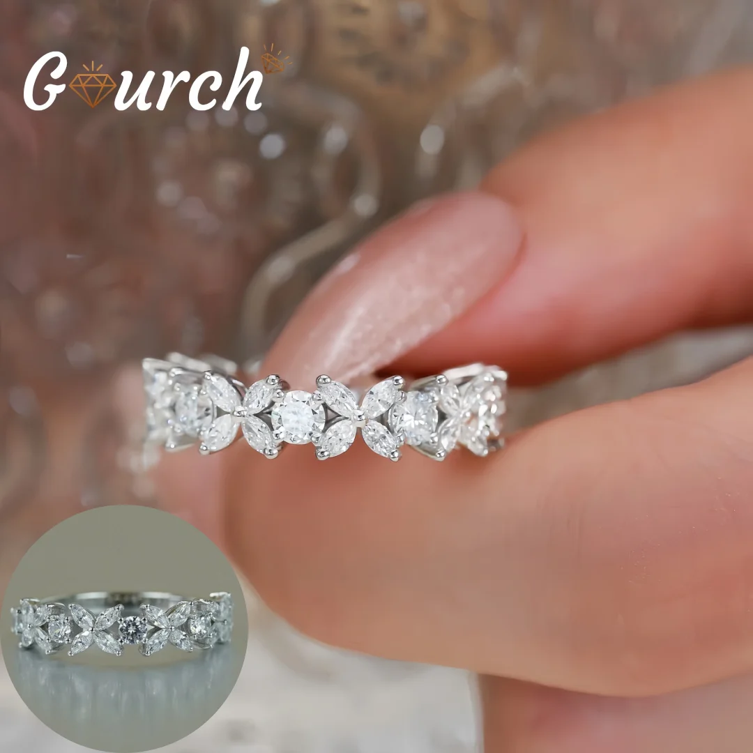 

Gourch D Цвет 1,5*3 мм D Цвет Полный Муассанит Рядные Кольца Для Женщин Стерлингового Серебра S925 Помолвка Подарок На День Рождения Изящные Ювелирные Изделия