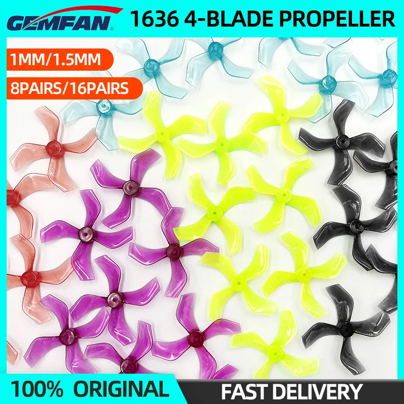 8/16 Pairs Gemfan 1636 1.6X3.6X4 4-Blade PC Propeller 1mm/1.5mm Hole For RC FPV Racing Freestyle Geprc TinyGo Tinywhoop Drone