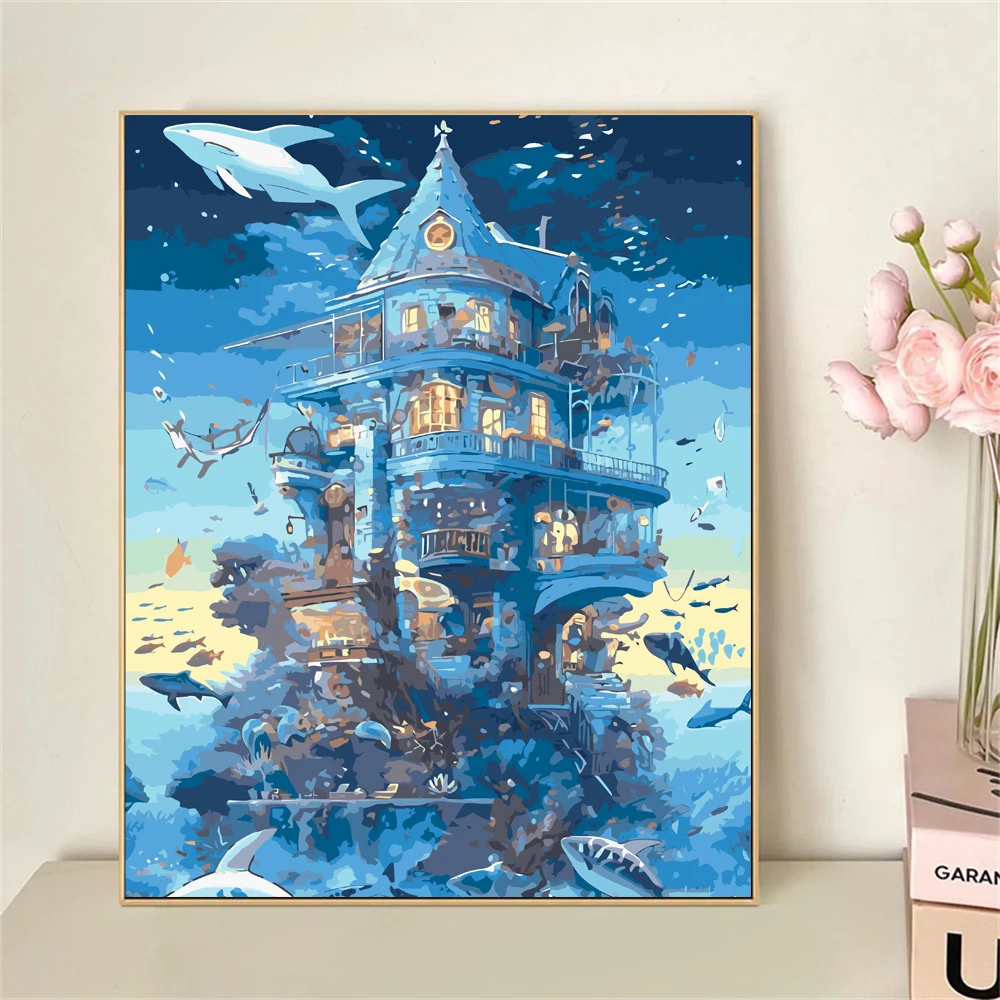 Paint by Numbers For Adult Kit Undersea Castle DIY Dropshipping acrylic Oil Painting Canvas by Number Home Decor