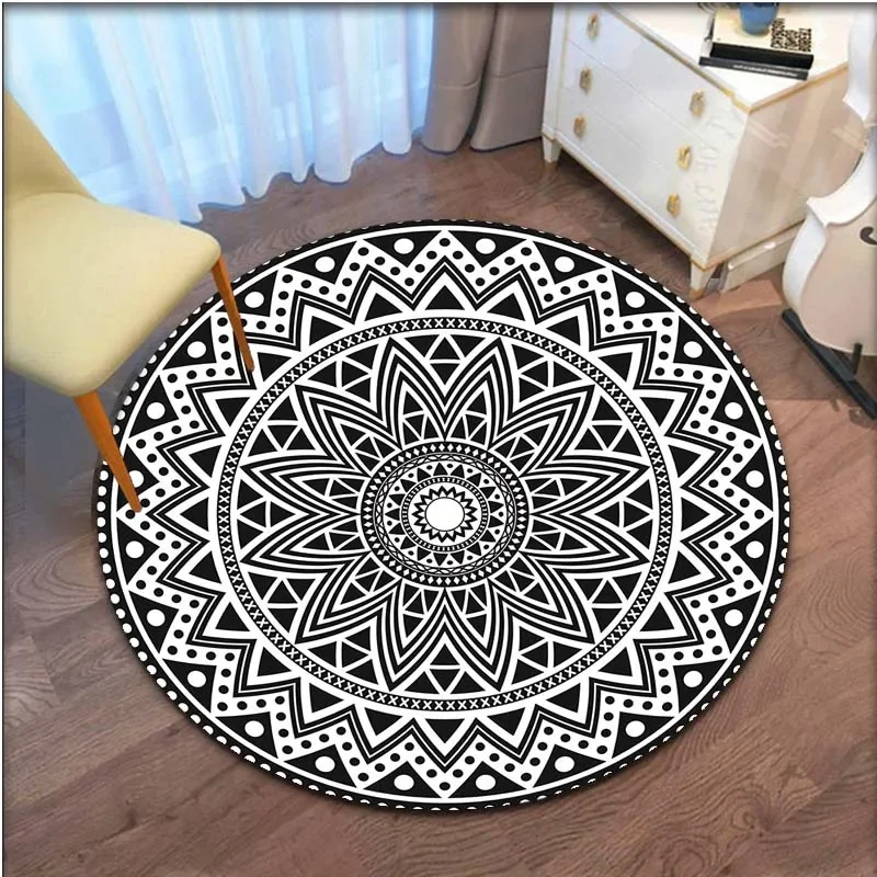 Gray Mandala Flower Carpets Round Bohemian Rug Simple Ethinic Style Floor Mats Office Chair Bedroom Bedside Carpets Washable