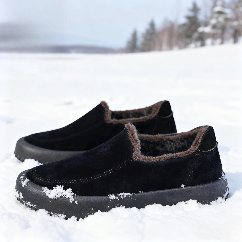 

1pair Winter Warm and Velvet Outdoor Shoes Large Size Men's Doudou Shoes British Trend Men's Shoes Youth Casual Shoes 2025 New