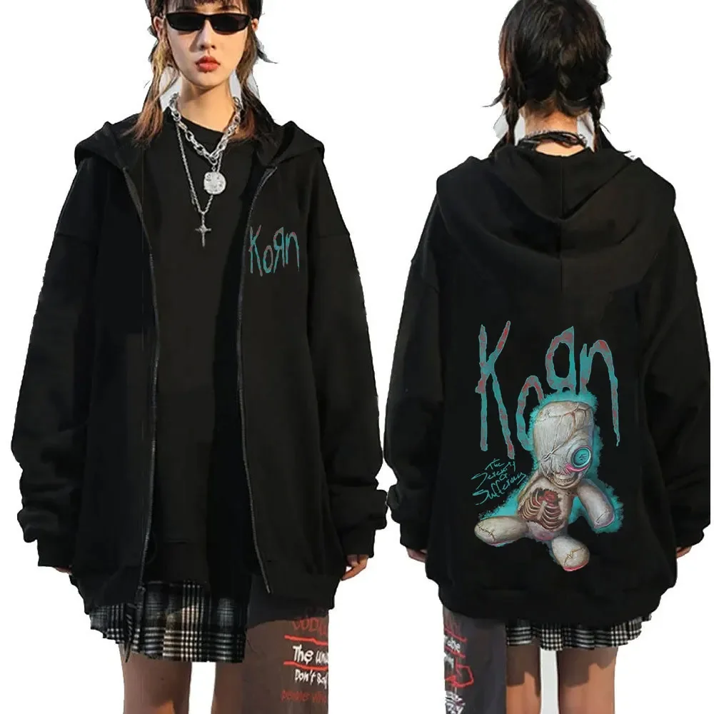 Korn Issues Rock Band Zipper Hoodie Men's Vintage Metal Gothic Oversized Zip Up Hoodies Streetwear Hip Hop Punk Sweatshirt Coats