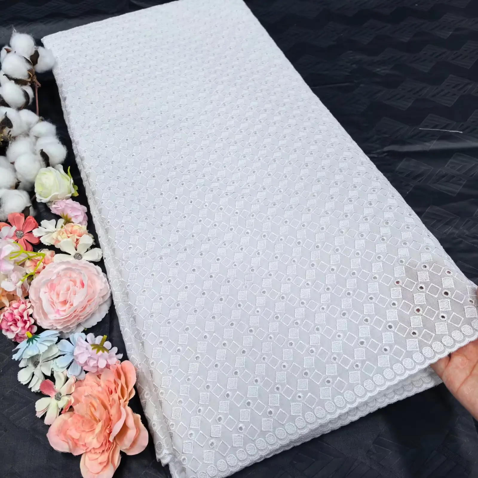 New Arrivals White African 100% Cotton Lace Fabrics 5 Yards Luxury Swiss Voile Lace Fabrics for Clothing Sewing 16A61