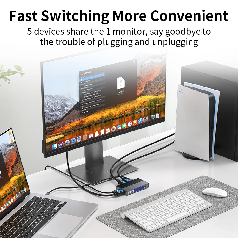 Unnlink 4K 144 هرتز USB C إلى HDMI Video Switch 5 In 1 Out 8K 60 هرتز Thunderbolt 4 HDMI Splitter لجهاز Macbook Mac Mini Window PS5 إلى TV
