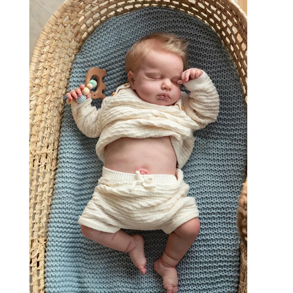 19inch Full Body Vinyl Reborn Doll Asleep Loulou with Rooted Blonde Hair Lifelike 3D Painted Skin Baby Visible Veins Bebé Reborn