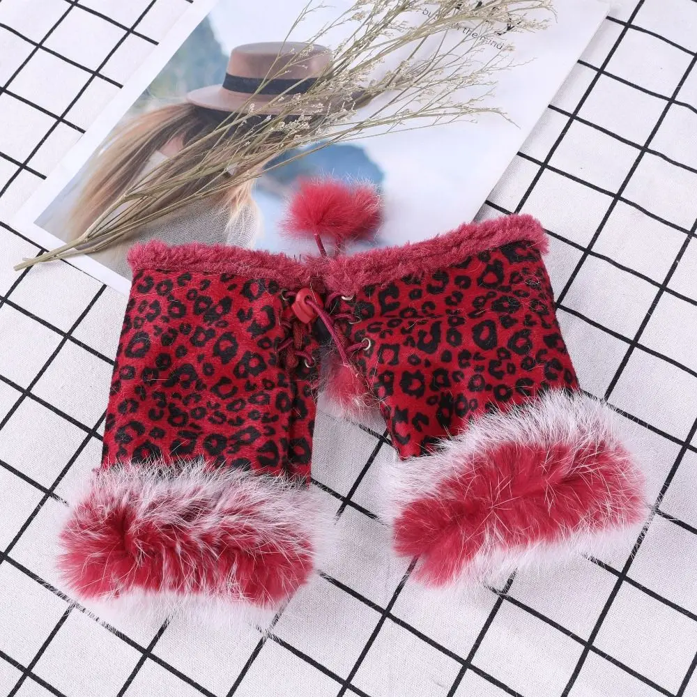 1Pair Fashion Thicken Rabbit Hair Gloves Soft Faux Winter Warm Fingerless Mittens Women Girls Windproof Stretch Gloves