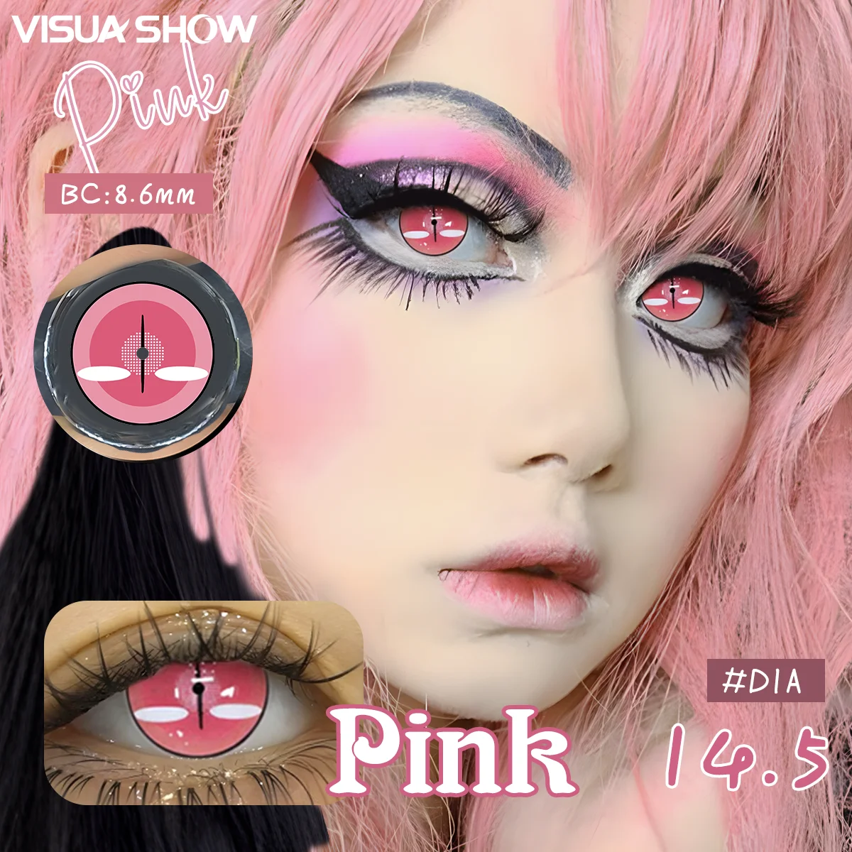 VISUASHOW Block Rot Cosplay Farbige Kontaktlinsen Augenfarben-Kontaktlinsen für Cosplay-Partys, Halloween, Weihnachten, Anime-Rollenspiele – Detail 4