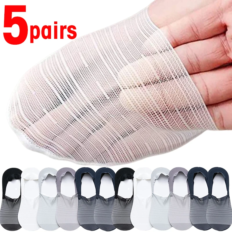 

5Pairs Summer Invisible Socks for Male Nylon Ice Silk Non-slip Socks Mesh Casual Breathable Sokken Men's Boat Socks Low Cut Sock