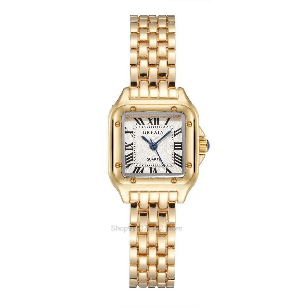 2023 Luxury Women\'s Fashion Square Watches Gold Alloy Strap Ladies Quartz Wristwatches Qualities Female Roman Scale Clock