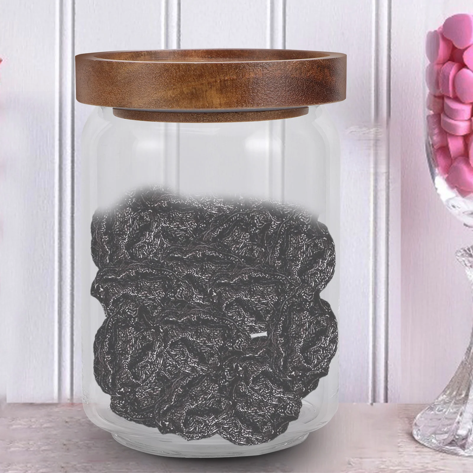 

Glass Storage Container Wood Lid Airtight Sealed Clear Coffee Bean Holder Tea Jar Kitchen Dry Food Glass Sealed Jar