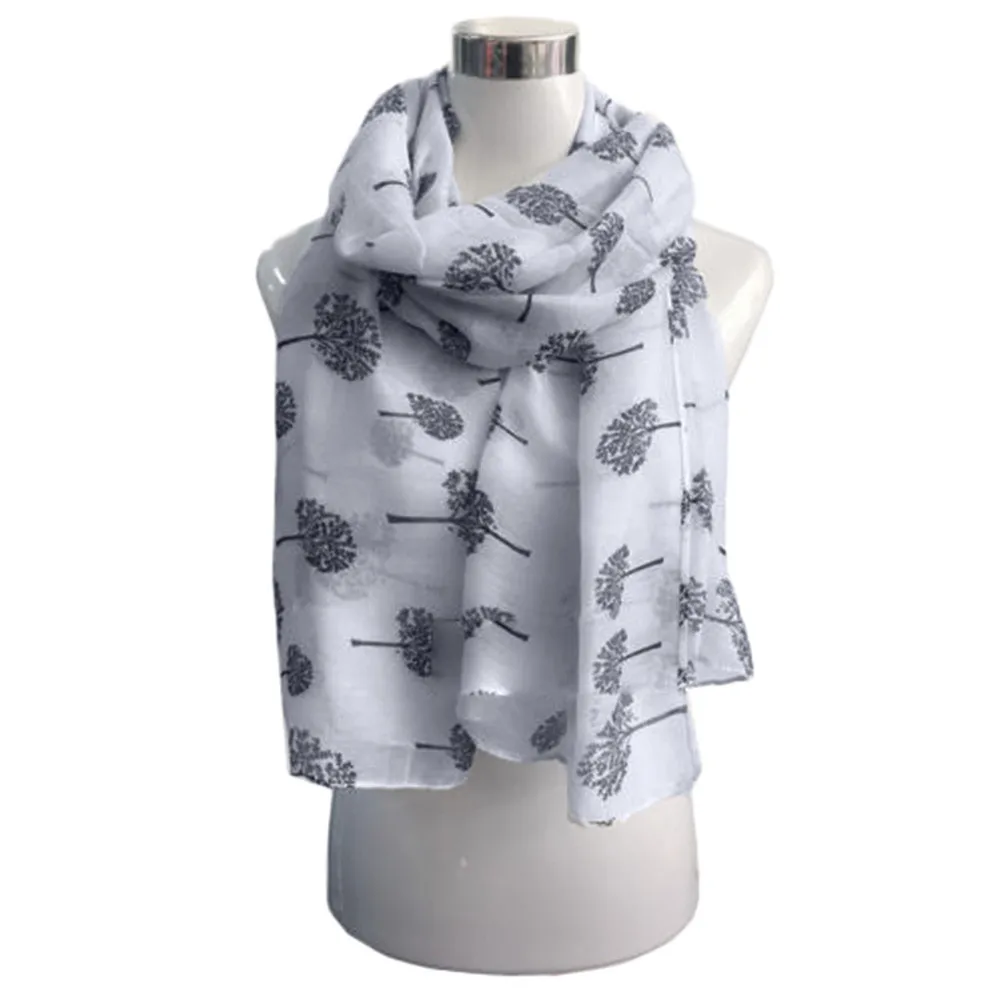 Ladies New Fashion Silk Scarf Snowflake Tree Print Design Shawl Elegant Headband Convenient Headband Chiffon Muslin Scarf