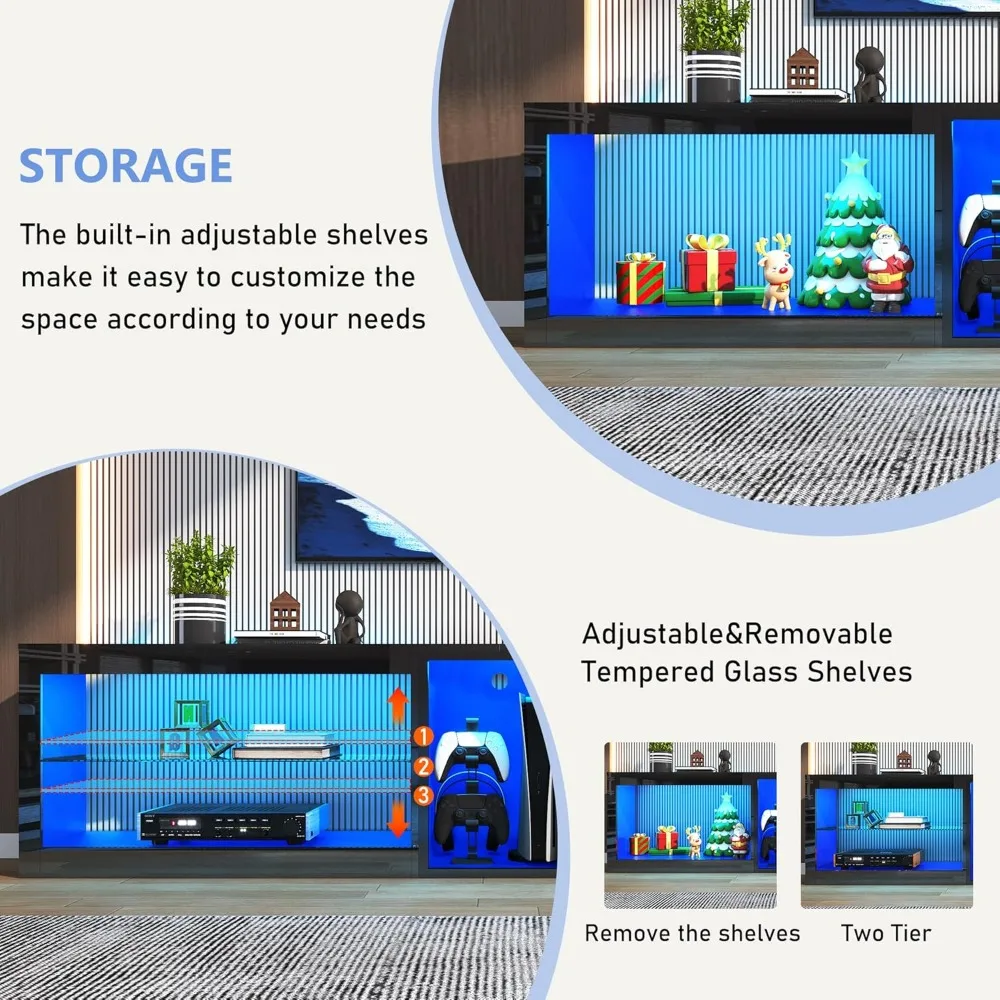 حامل تلفزيون LED عالي اللمعان مقاس 80 بوصة مع مقبس طاقة، تلفزيون 80 85 90 بوصة 60000 لون إضاءة، ترفيه LED أسود حديث