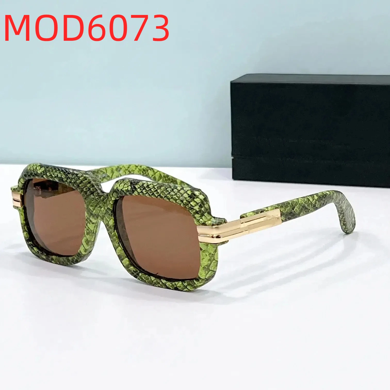 

Original MOD6073 Leather+Acetate Frame Classic Business Men Sunglasses Luxury UV400 Brown Lenses Leisure Women Couple Eyewear