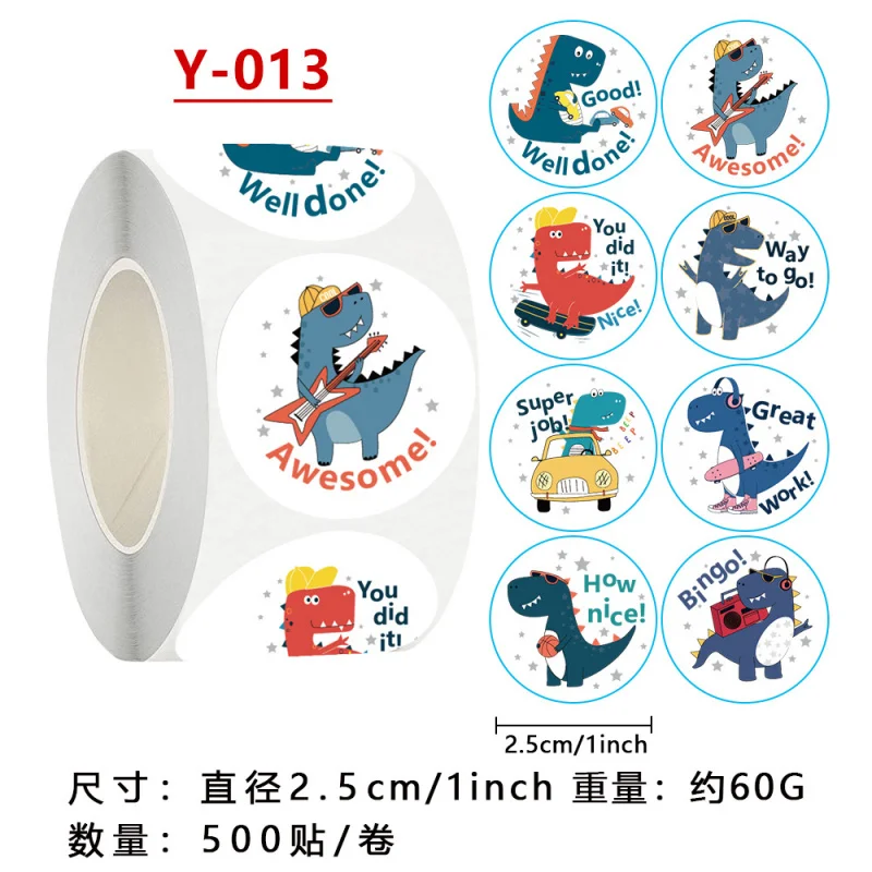 

Рулон стикеров для поощрения детей, милые мультяшные наклейки с животными для награждения, самоклеящиеся мотивационные стикеры для класса