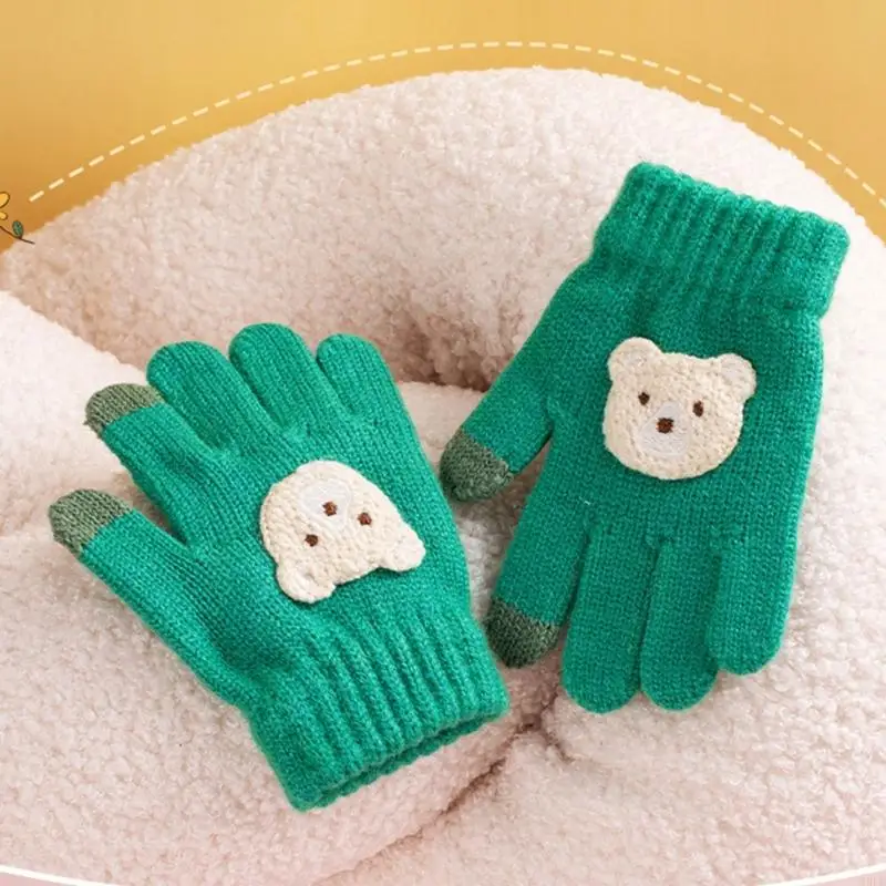 85LE Cartoon Bear Baby Mittens Winter Crochet Thick Mitten for 3-12Years Baby