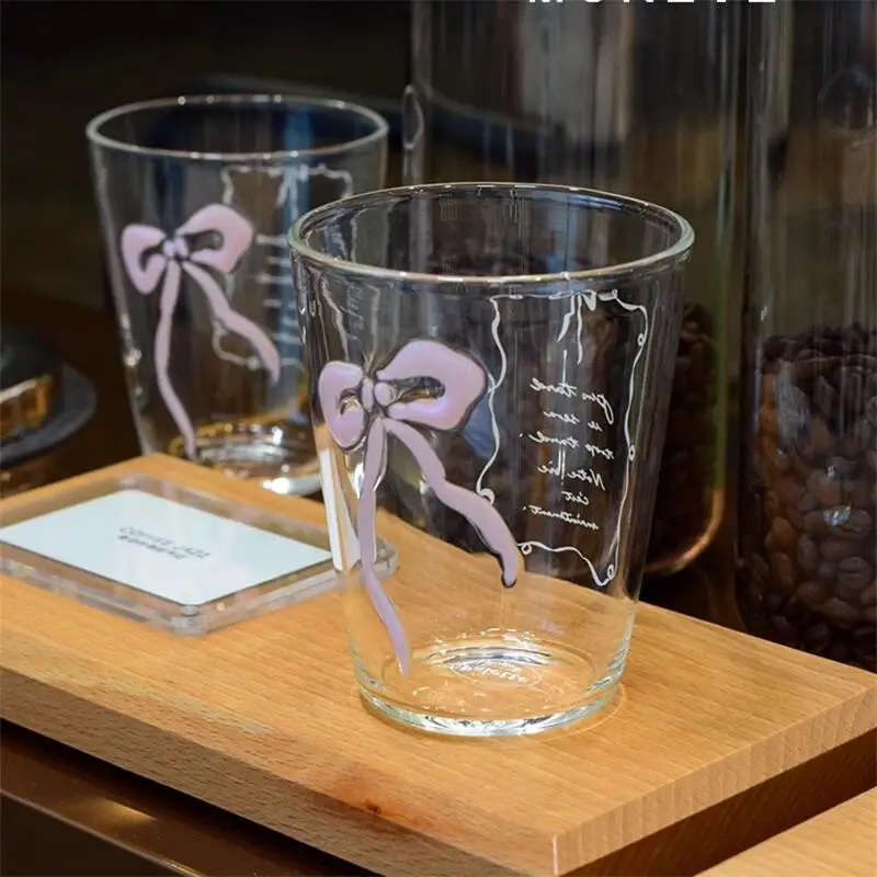 

Hand Firing Cute Pink Bow Glass Cup High Borosilicate Heat-resistant Thick Glass Glass Milk Coffee Glass Drink Water Tea Cup