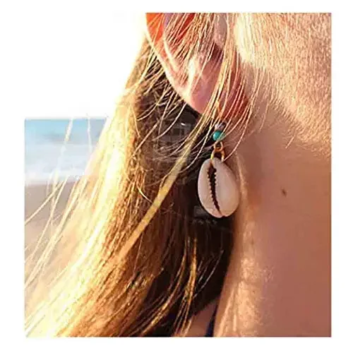 Fashion Gold Beads Turquoise Drop Earrings White Shell Dangle Earrings for Women Seaside Vacation Beach Party Jewelry Gift