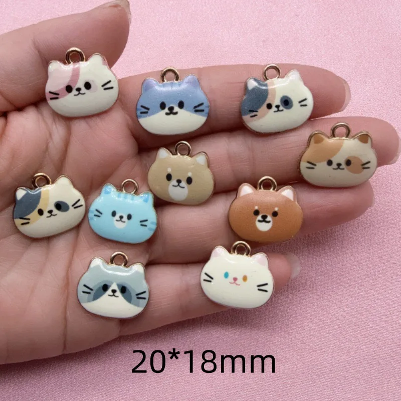 12pcs Printed Cat Head Alloy Drip Oil Pendant, DIY Jewelry Making Earrings, Keychains, Accessories view 6