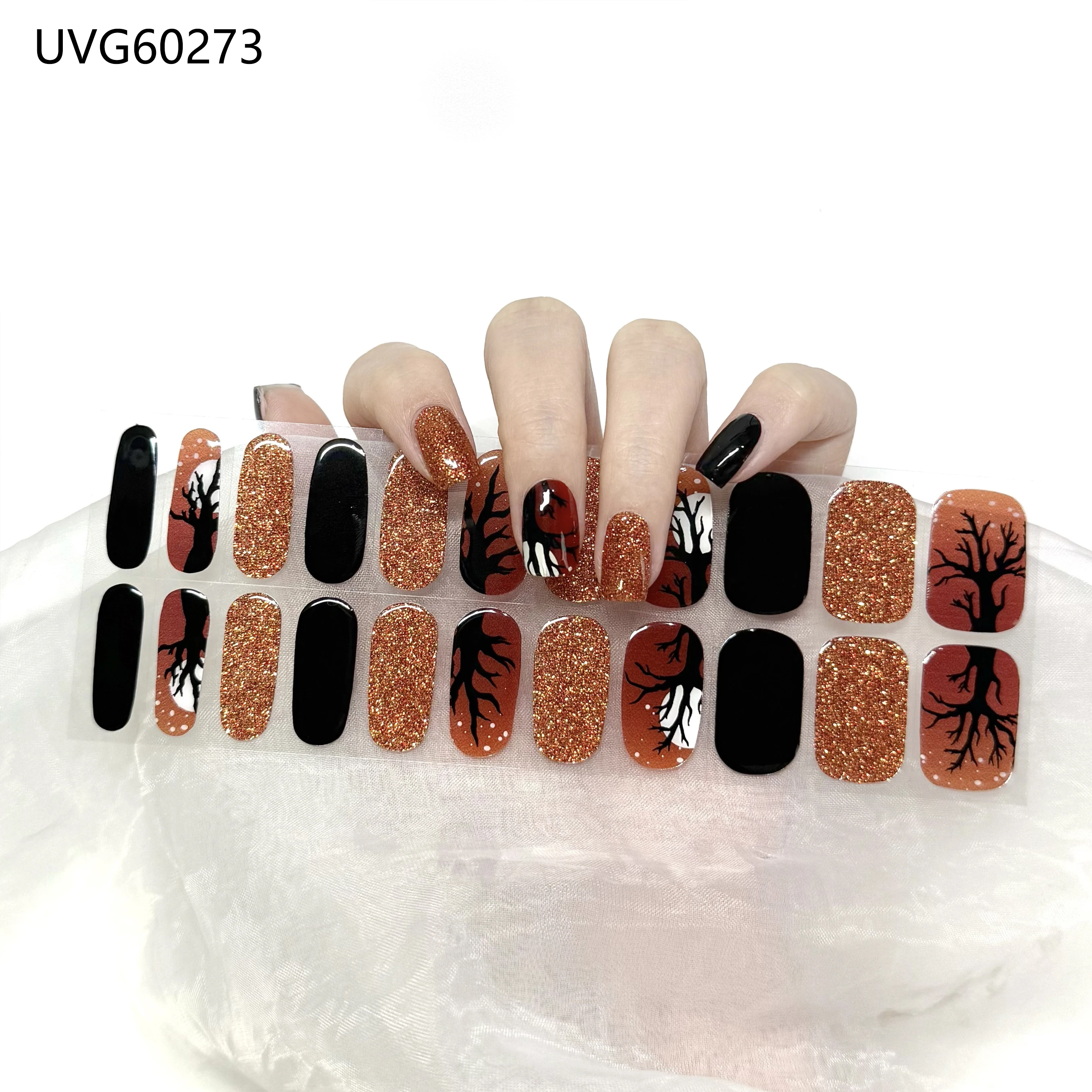 クリスマスセミキュアジェルネイルストライプオーロラグリッターDIYプレスオンネイルアートステッカーネイルスターターキットUVランプ硬化