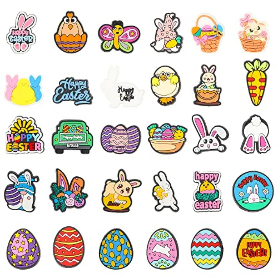 

Easter-Theme Shoe Decor Charms, 30Pcs Eggs Rabbits Carrots Decorations for Shoes Wristband, PVC Shoe Charm Accessories for East