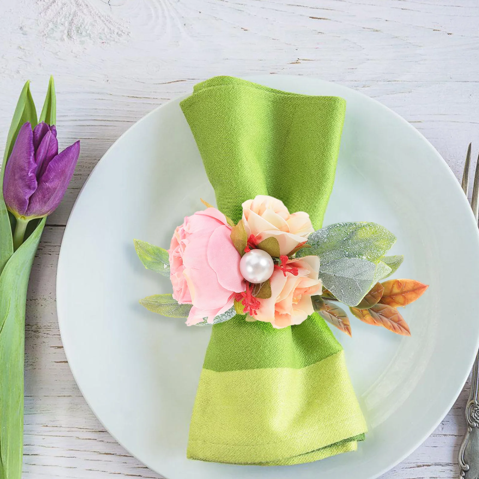 

3 Pcs Napkin Holds Simulated Rose Buckle Bamboo Rings Bee Napkins Beaded Pink Bling Kitchen Accessories Banquet