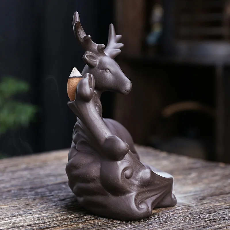Backflow Incense Burner Purple Clay Crafts Ornament Creative European Style Deer Home Decoration Waterfall Backflow Incense Burn