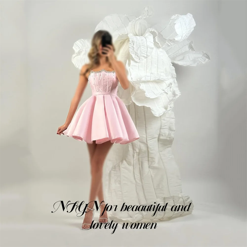 NFYN robe de soirée rouge sans manches robes de bal sans bretelles Mini robe de soirée formelle avec robe de bal en cristal pour femme personnalisée