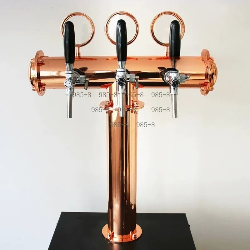 3 Lines Pub Beer Column Custom Bronze T Shape Beer Dispenser Tower Commercial Bar Draft Beer Equipment