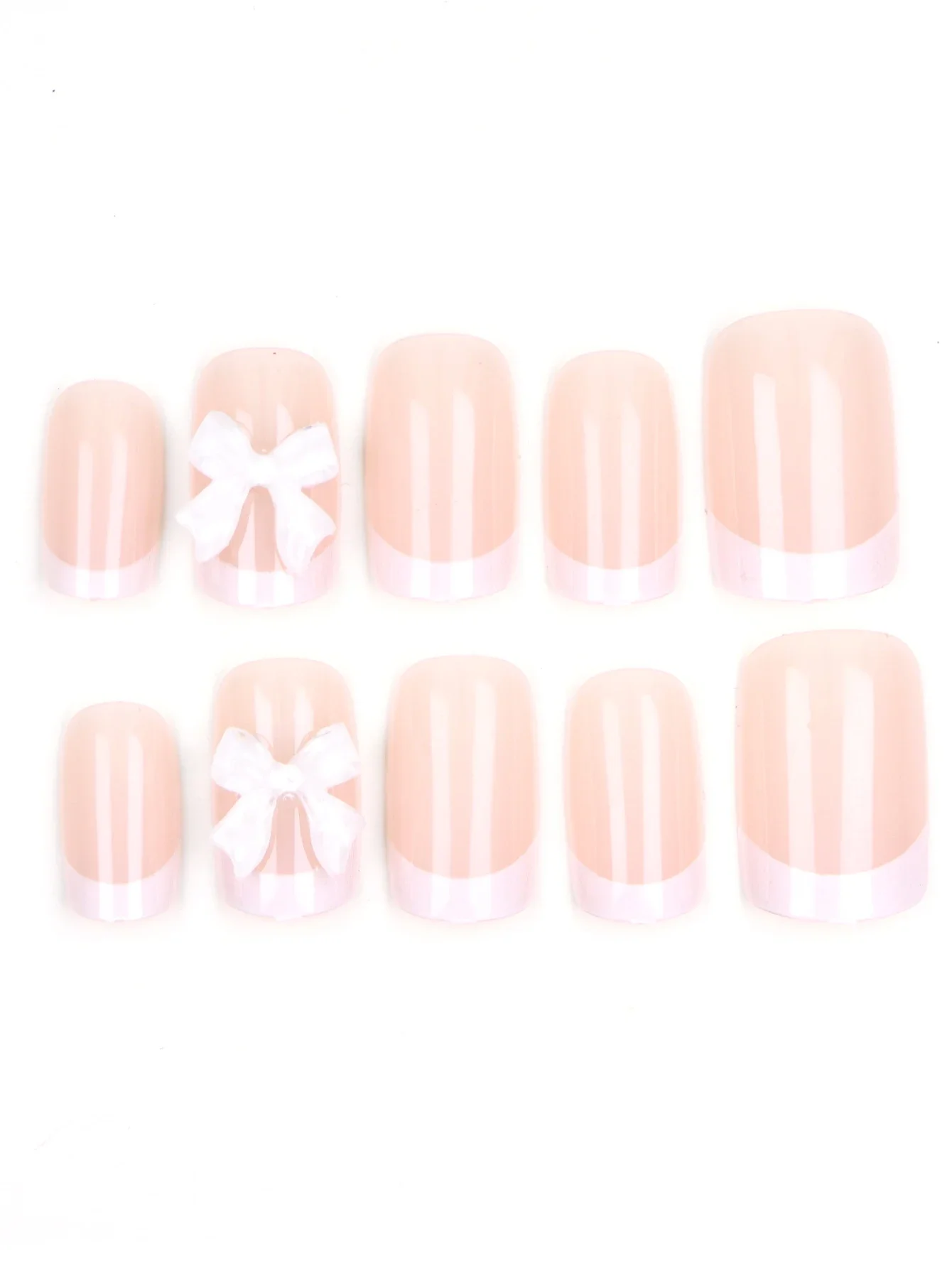 10 STKS Wit Kort Vierkant Met Witte Strik Op Nepnagels-Full Cover Fake Nail Set-1 st Nagelvijl & 1 Nagellijm Sticker Kit Nai