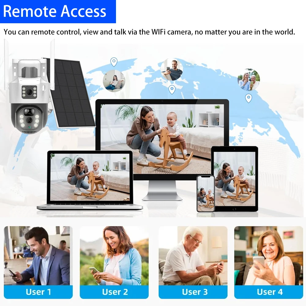 Solar Power Human PIR Detection 8MP 4K 5G 2.4GHZ WIFI Dual Lens Dual Screen PTZ Camera Wireless With Battery Security EseeCloud