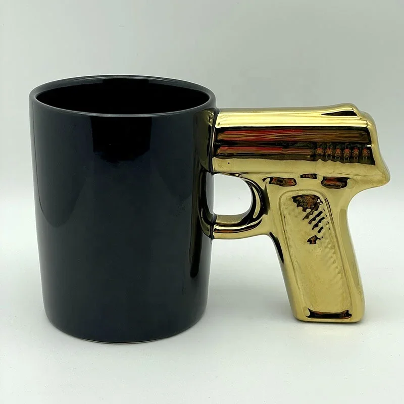 Factory direct sales Ceramic mug creative revolver ceramic mug 3D thin shell embossed shape handle water cup ceramic coffee mug