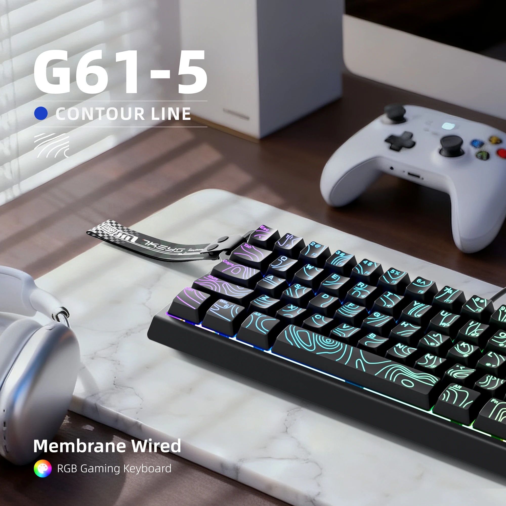 

Проводная игровая клавиатура на 60%, RGB-подсветка, водонепроницаемая мини-компактная 61-клавишная клавиатура, подходит для геймеров ПК/Mac