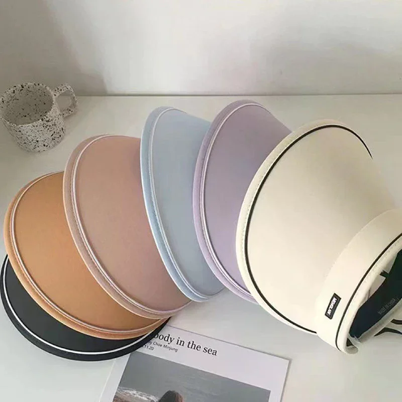 Sun Visor Women Roll Up Wide Brim Hat Summer Foldable UV Protection Ponytail Cap Beach Travel Bonnet