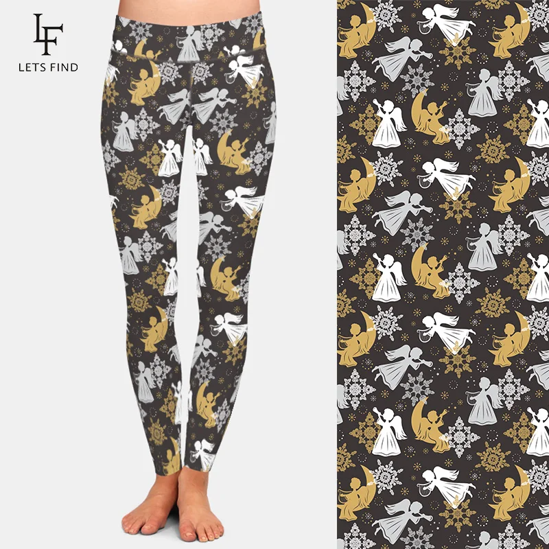 LETSFIND-Leggings con estampado de copos de nieve y Ángel para mujer, mallas elásticas cómodas de cintura alta, seda de leche, novedad