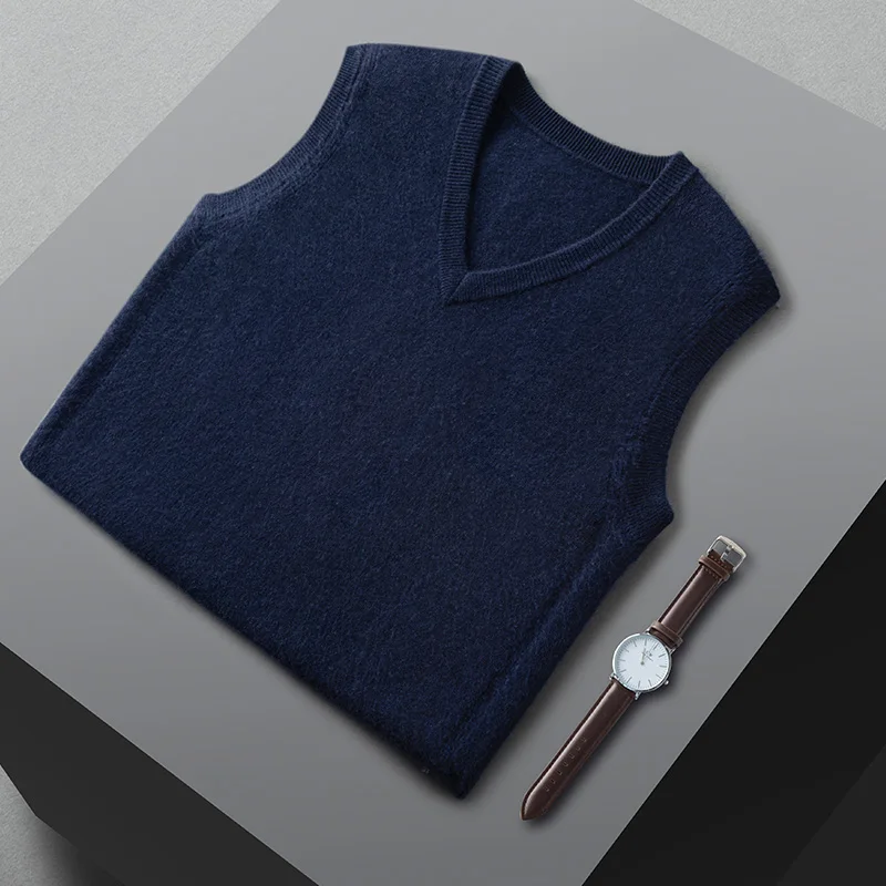 

Men's Cashmere Waistcoat For Autumn Winter V-neck Sleeveless Pullover Sweater 100% Cashmere Knitwear Basic Smart Casual Clothing