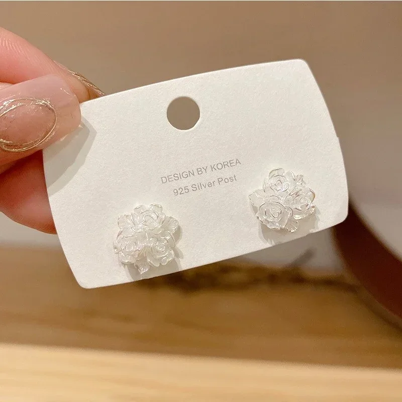 Pendientes de Flor Blanca para Mujer, Diseño Coreano Simple, Dulce Camelia, Joyería Especial para la Oreja, Regalo de Boda, Mejor Amiga, Navidad