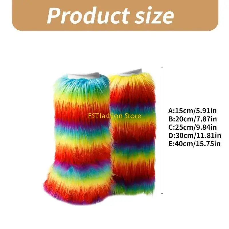 Y5gc Frauen Vintage Regenbogen farbenfrohe Plüsch Bein wärmere Fuzzy verdickte Toppers Manschetten Pelzige Bein Cover – Detail 6