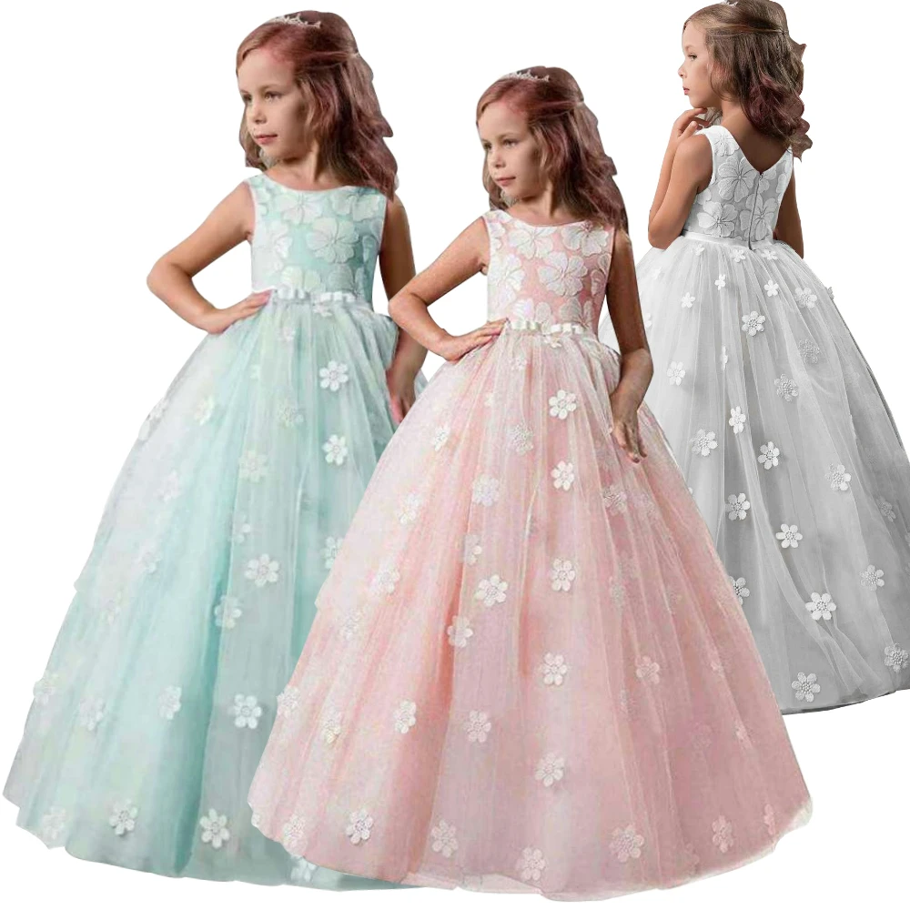 Hot Selling 110-160 Height Girls vestidos de niña 10 a 12 años elegante bridesmaid dresses  Ankle-Length Mesh robe fille enfant