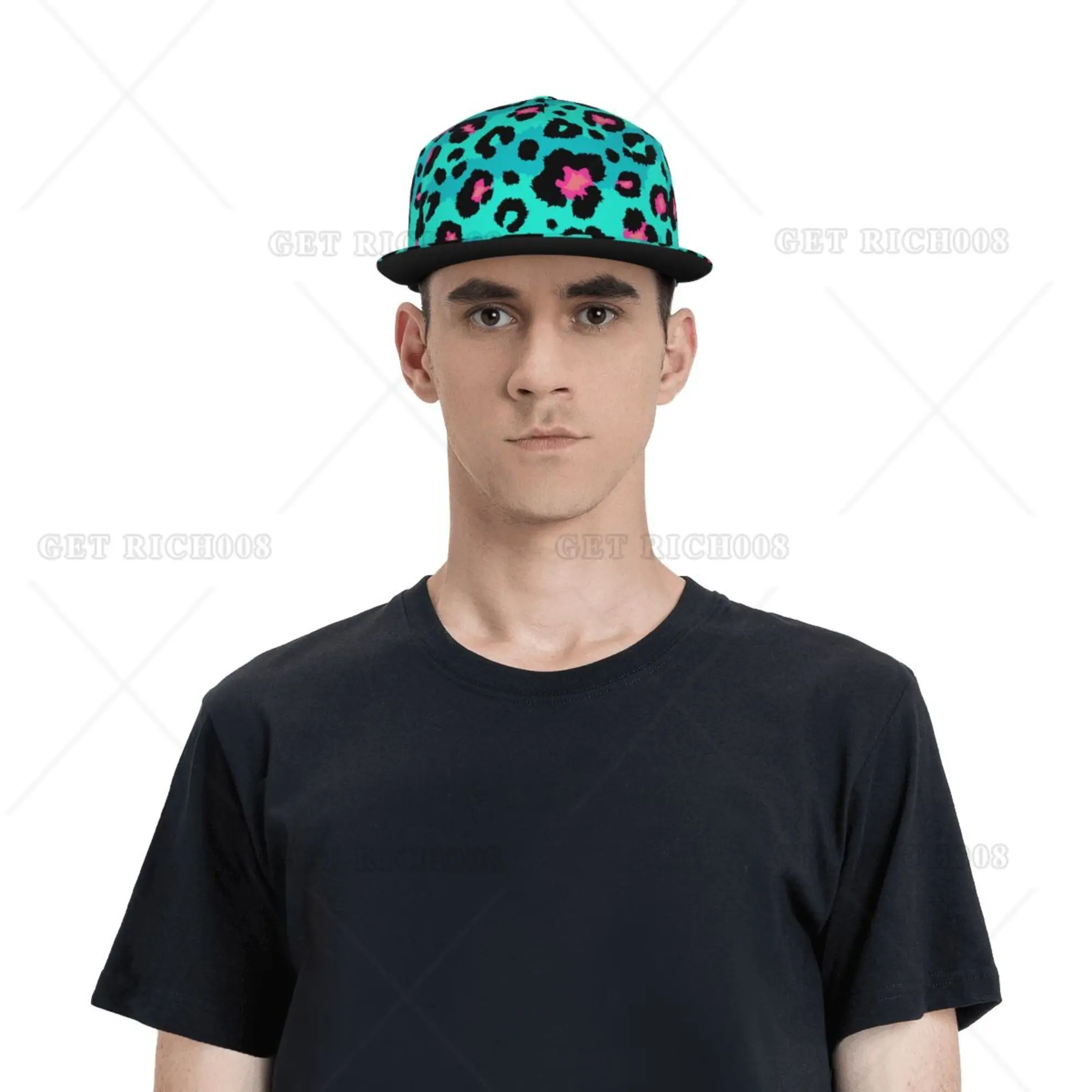 Leopard Pattern Blue Hiphop Caps Fashionable Flat Brim Baseball Cap All Seasons Hats for Men Women One Size Snapback Cap