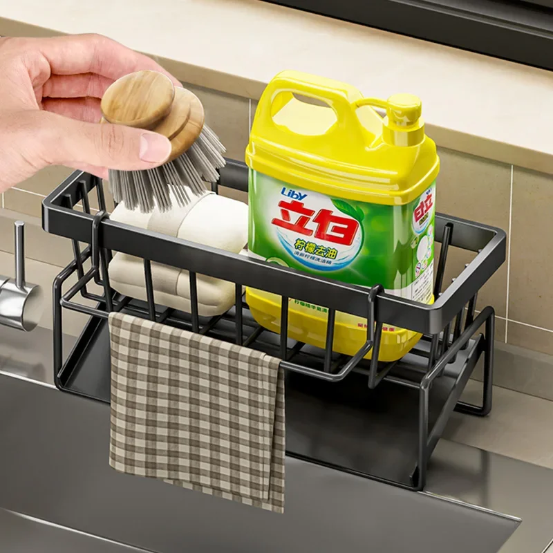 Kitchen Stainless Steel Sink Sponge Holder Drain Rack Faucet Storage Soap Drainer Towel Rack Shelf Organizer Accessories