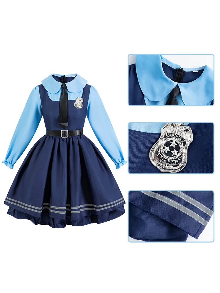 Picture 7: Zootopia Judy Hopps Cosplay Dress Full Set Bunny Ears Badge Tie Belt Anime Halloween Party Costume For Women