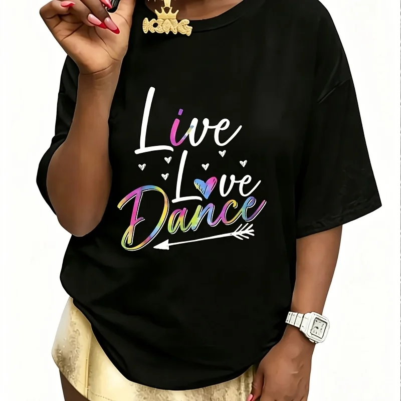 Live Love Dance Women's T-Shirt 100% Cotton Fun Print Short Sleeve Top Casual Round Neck Tee S-5Xl