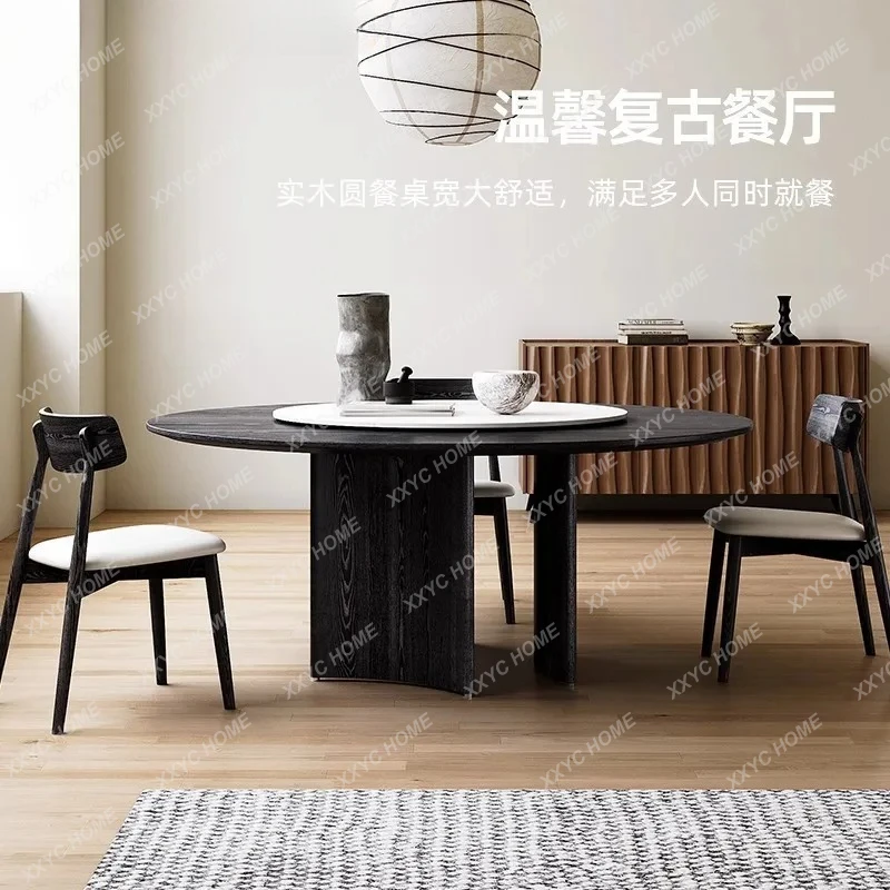 

LXRetro solid wood dining table modern simple wabi style round table home restaurant table
