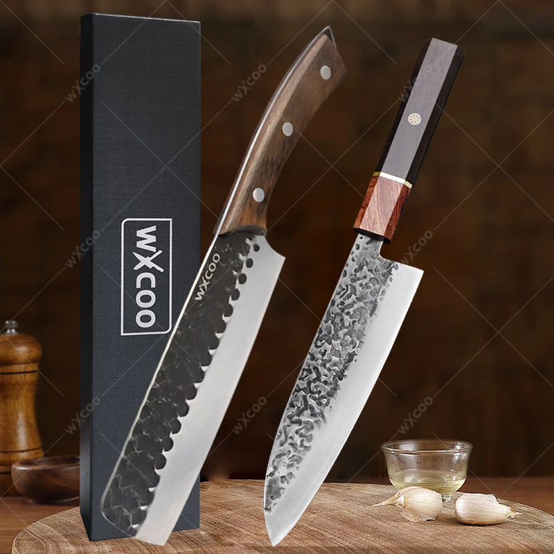 

Kitchen Knife Stainless Steel Forged Meat Cleaver Hammer Pattern Slicing Knife Professional Chef Knife Kitchen Cutting Meat